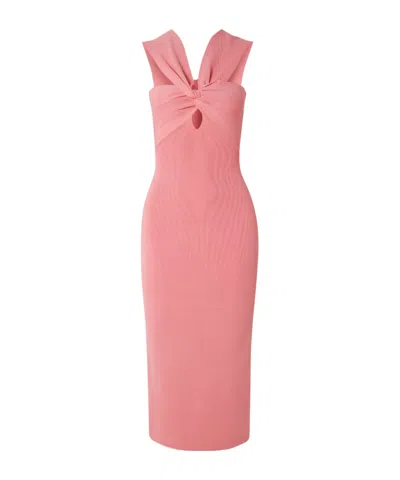 Cult Gaia Dawnette Openwork Knotted Ribbed Knit Dress In Pink