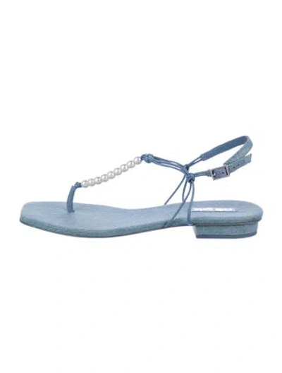 Pre-owned Cult Gaia Denim Beaded Accents Flats In Blue