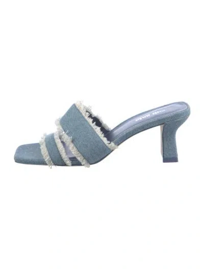 Pre-owned Cult Gaia Denim Fringe Trim Accent Slides In Blue