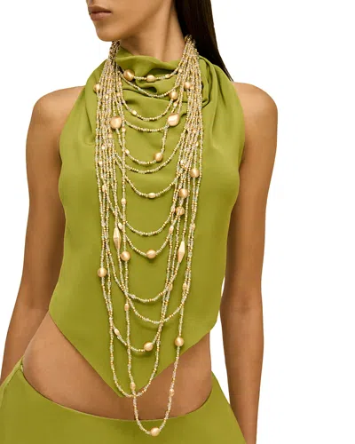 Cult Gaia Edie Beaded Layered Necklace, 53.2l In Gold