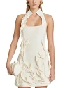Cult Gaia Ela High-collar Floral Applique Mini Dress In Off White