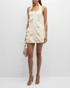 Cult Gaia Ela High-collar Floral Applique Mini Dress In Off White