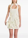 Cult Gaia Ela High-collar Floral Applique Mini Dress In White