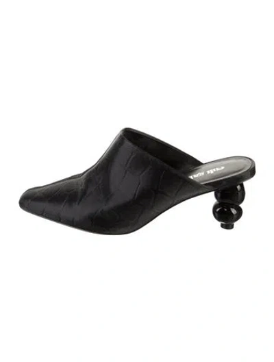 Pre-owned Cult Gaia Embossed Leather Mules In Black