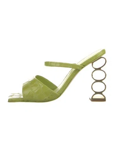 Pre-owned Cult Gaia Embossed Leather Slides In Green