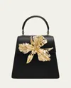 Cult Gaia Emilia Flower-embellished Leather Top-handle Bag In Black