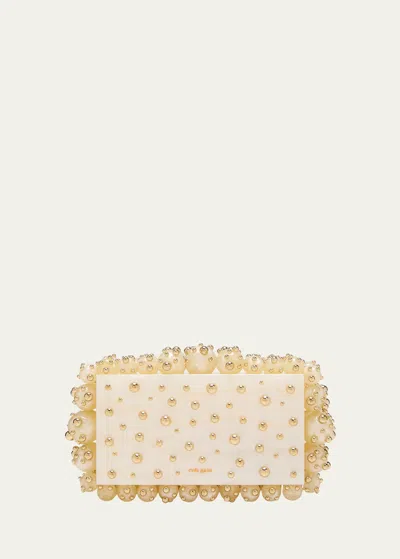 Cult Gaia Eos Beaded Clutch Bag In Ivory Shiny Brass