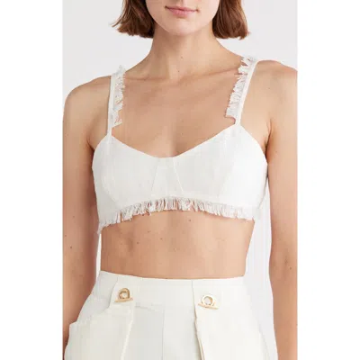 Cult Gaia Eza Fringe Bralette Crop Top In White