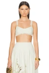 Cult Gaia Eza Fringe Bralette Crop Top In Light Honeydew