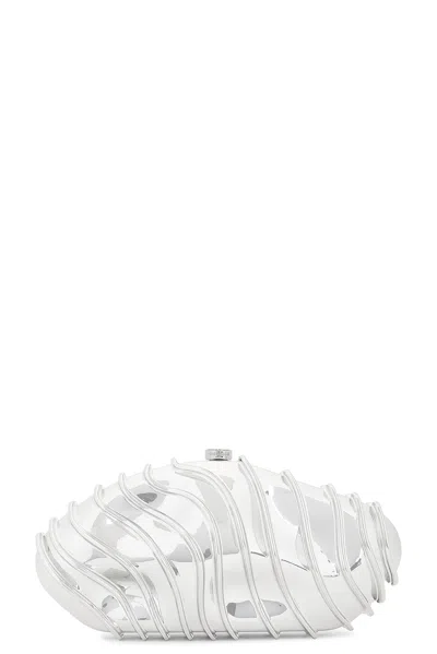 Cult Gaia Ezara Wavy Clutch Bag In Shiny Silver