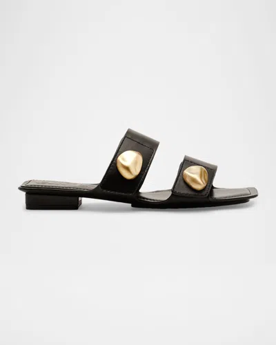 Cult Gaia Ezra Leather Flat Slide Sandals In Black