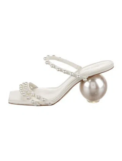 Pre-owned Cult Gaia Faux Pearl Accents Leather Sandals In White
