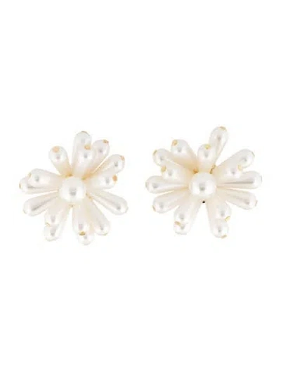 Pre-owned Cult Gaia Faux Pearl Jules Clip-on Earrings In White