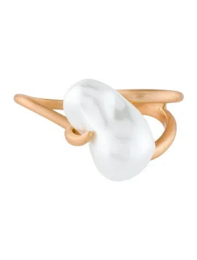 Pre-owned Cult Gaia Faux Pearl Marais Cocktail Ring In White