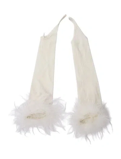 Pre-owned Cult Gaia Feather-trimmed Gloves In White