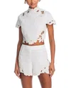 Cult Gaia Filippa Embroidered Linen Top In Off White