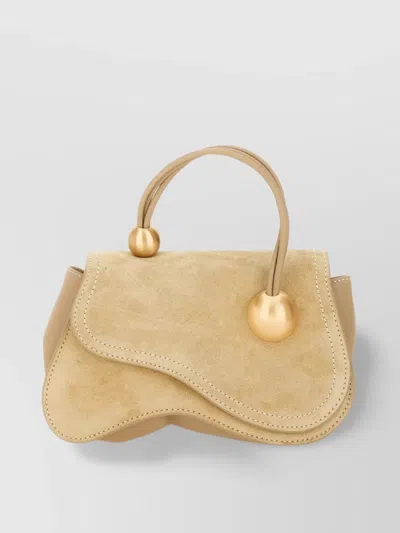 Cult Gaia Flap Curved Handle Strap Bag In Neutral