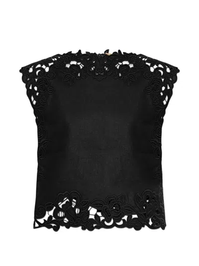 Cult Gaia Floral-panel Blouse In Black