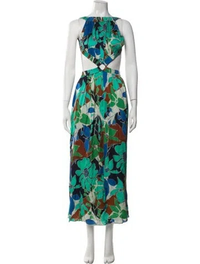 Pre-owned Cult Gaia Floral Print Long Dress In Green