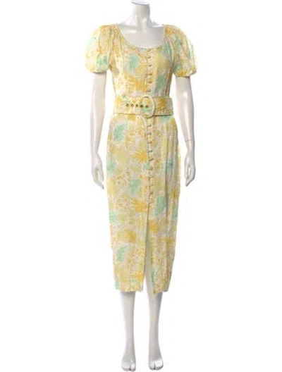Pre-owned Cult Gaia Floral Print Long Dress In Yellow