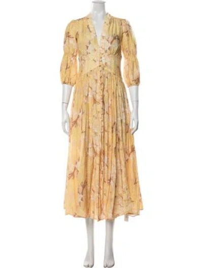 Pre-owned Cult Gaia Floral Print Long Dress In Yellow