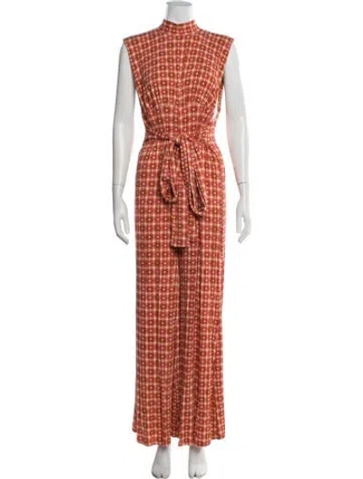 Pre-owned Cult Gaia Floral Print Mock Neck Jumpsuit In Orange