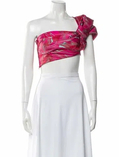 Pre-owned Cult Gaia Floral Print One-shoulder Crop Top W/ Tags In Pink