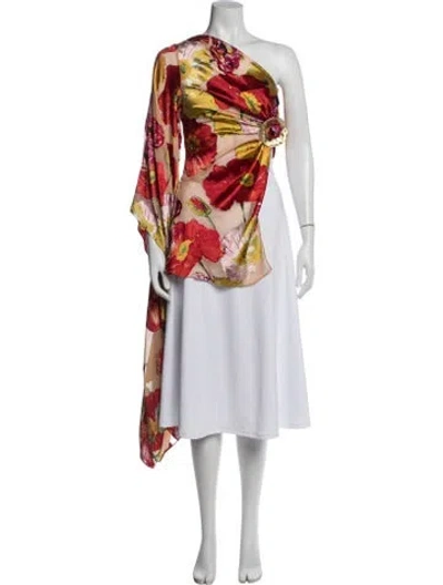 Pre-owned Cult Gaia Floral Print One-shoulder Top In Red