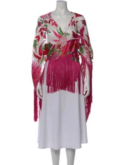 Pre-owned Cult Gaia Floral Print V-neck Sweater In Pink