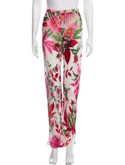 Pre-owned Cult Gaia Floral Print Wide Leg Pants In White
