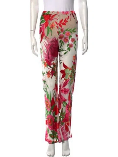 Pre-owned Cult Gaia Floral Print Wide Leg Pants In White