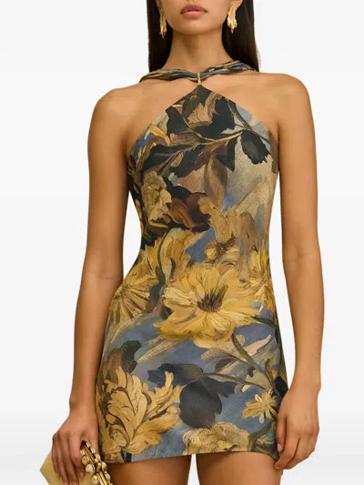 Cult Gaia Floral-print Halterneck Mini Dress In Multi