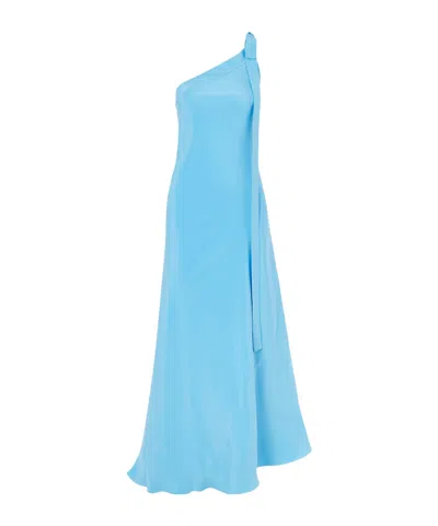 Cult Gaia Florence One-shoulder Tie-detailed Silk Maxi Dress In Blue
