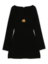 Cult Gaia Flower-embellished Long-sleeve Mini Dress In Black