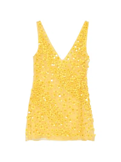 Cult Gaia Flower V-neck Mini Dress In Yellow
