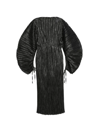 Cult Gaia Freda Plissé-effect Balloon-sleeve Midi Dress In Black