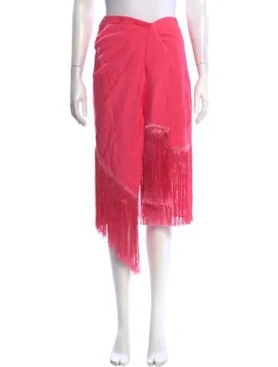 Pre-owned Cult Gaia Fringe Trim Accent Midi Length Skirt In Pink