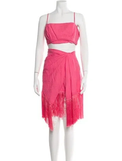 Pre-owned Cult Gaia Fringe Trim Accent Skirt Set In Pink