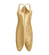 Cult Gaia Mara Draped Silk Fringe Mini Halter Dress In Gold