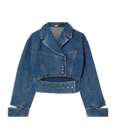 Cult Gaia Georgia Cutout Denim Jacket In Brown