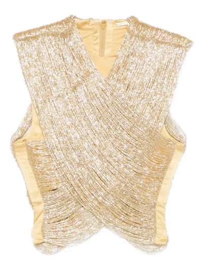 Cult Gaia Haisley Beaded Crossover Top In Gold