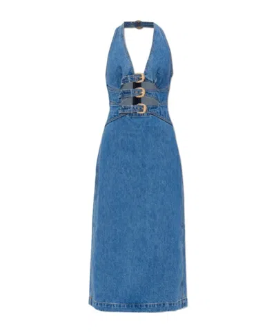 Cult Gaia Halterneck Cut-out Buckle Midi Dress In Blue