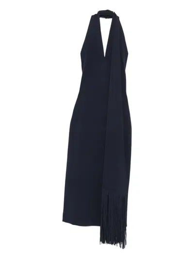 Cult Gaia Halterneck Fringed Dress In Blue