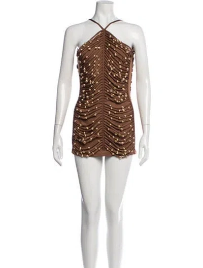 Pre-owned Cult Gaia Halterneck Mini Dress In Brown