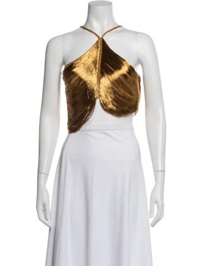 Pre-owned Cult Gaia Halterneck Sleeveless Crop Top In Gold