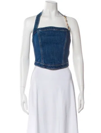 Pre-owned Cult Gaia Halterneck Sleeveless Crop Top W/ Tags In Blue