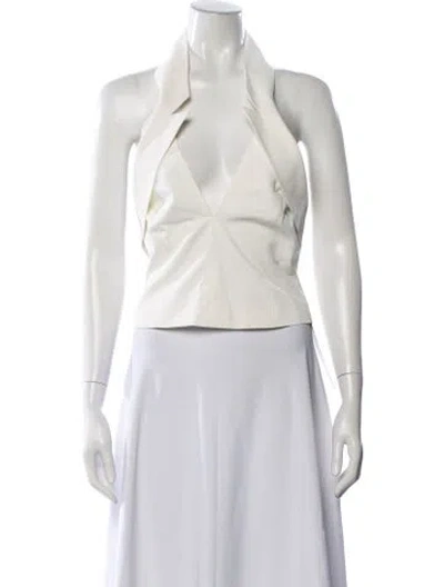 Pre-owned Cult Gaia Halterneck Sleeveless Crop Top In White