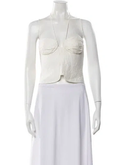 Pre-owned Cult Gaia Halterneck Sleeveless Crop Top In White