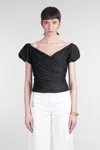 Cult Gaia Helene Ruched Linen-blend Off-the-shoulder Top In Black