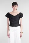 Cult Gaia Helene Ruched Linen-blend Off-the-shoulder Top In Black